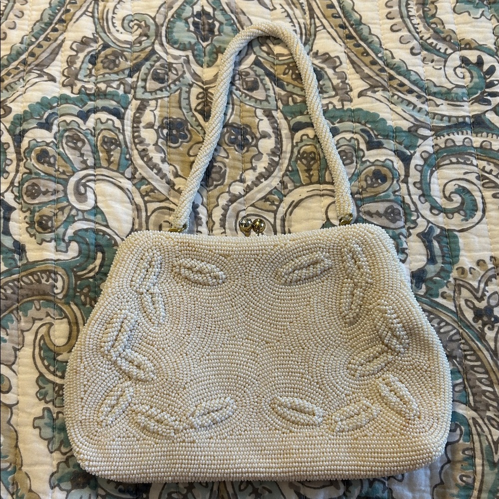 Vintage Mid Century VIVANT SARNE Beaded Wrist Bag Evening Bridal Wedding Purse